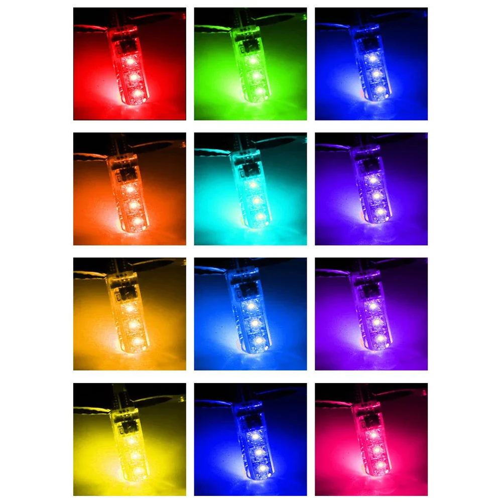 2Pcs T10 5050 LED Car Width Light Auto Dome Reading Decorative Lamp 6SMD RGB Color Remote Control Strobe Mood Light