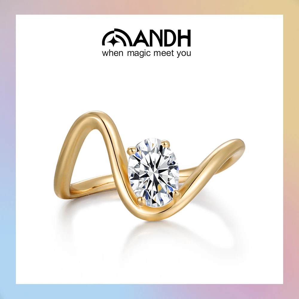 

ANDH 1 ct 5*7mm Oval Moissanite Ring Elegant Irregular Wavy Engagement Diamond Rings for Women Daily Party Fashion Jewelry Gifts
