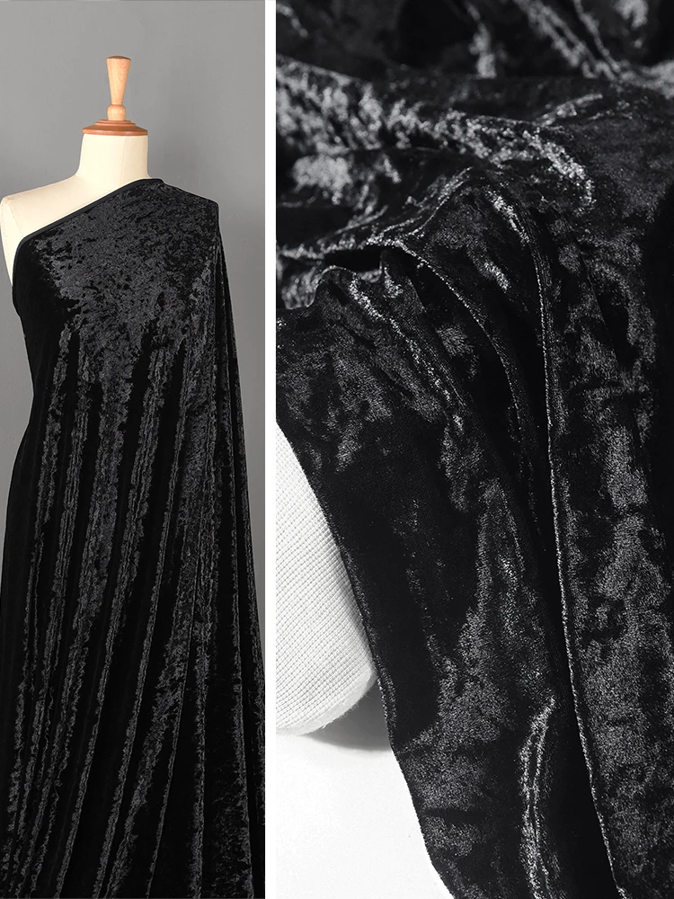 Diamond Velvet Fabric Pure Black Luster Soft Four Sided Elastic Cloth Diy Apparel Sewing Material Dress for Women Fabric