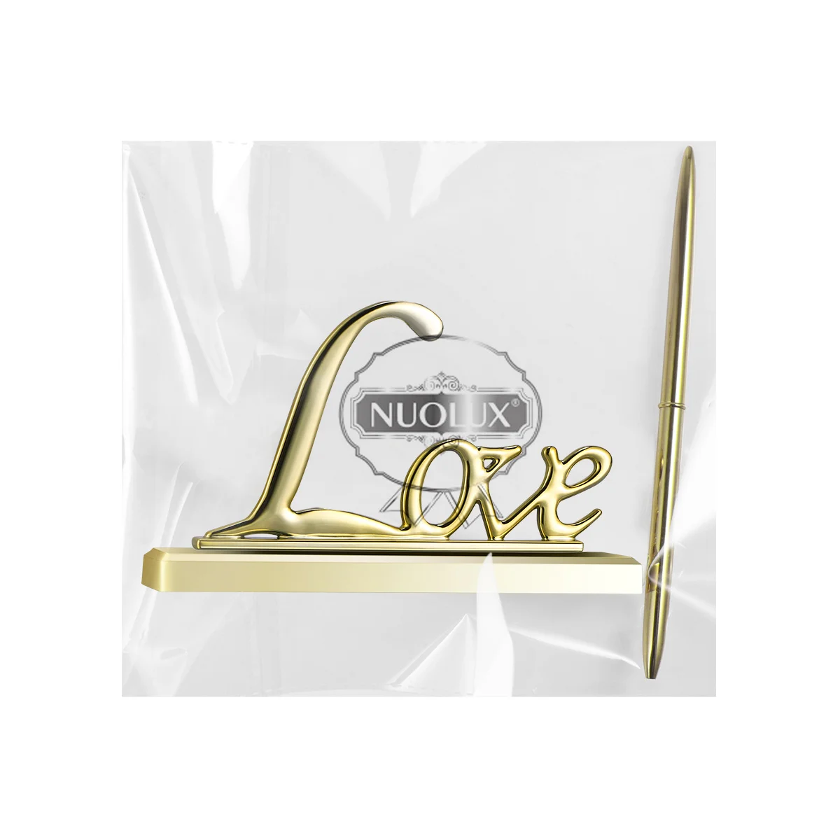 

NUOLUX Gold Plated Wedding Signing Pen Set with Elegant Love Holder Party Favors Gift for Bridal Shower Golden Pen and Stand
