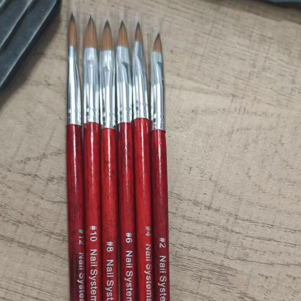 1/6 個アクリルネイルブラシアクリルパウダーアプリケーションブラシ木製ハンドルジェルネイルポリッシュ彫刻ペンネイルアートエクステンション彫刻