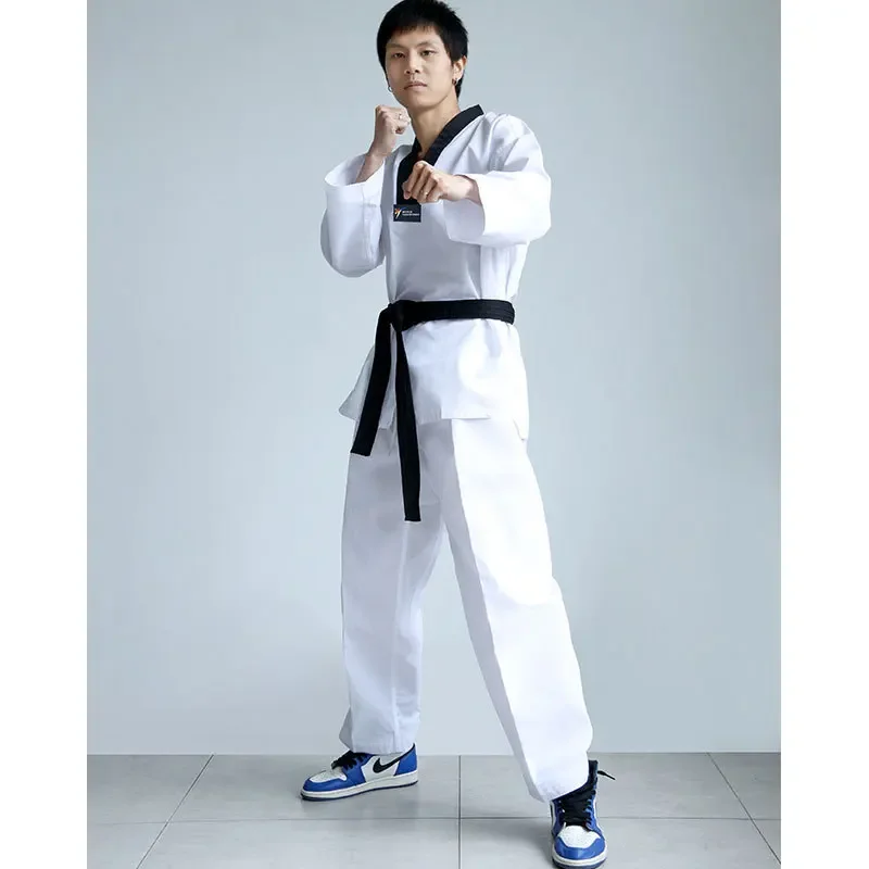 Korea Taekwondo Uniform V-Neck Dobok White Uniforms Tae Kwon Do MMA Martial Arts Karate White Color Breathable
