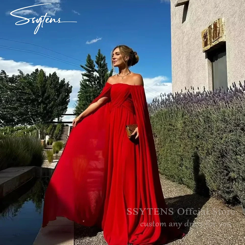 

SSYTENS Red Evening Dresses Saudi Arabic Women Chiffon Floor Length Prom Gown Long Custom Wedding Party Dress Vestidos de fiesta