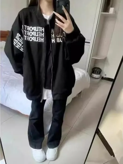 American Retro Letter Print Baseball Jaet Women's Loose Casual Thiened Cotton Spring Autumn New Sle Outerwear