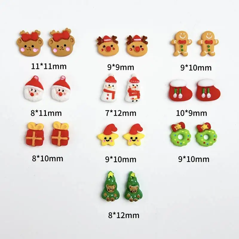 Dijes de resina de dibujos animados de Navidad, decoración de uñas DIY, accesorios para uñas, 30 piezas, alce, Papá Noel, muñeco de nieve, campana