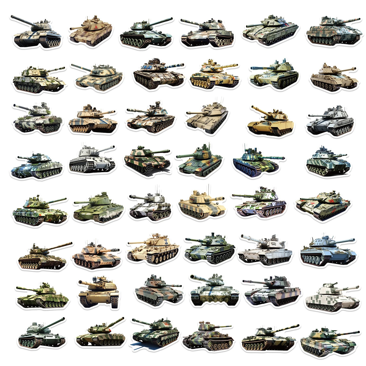 50pcs Cool Cartoon Military Tanks Stickers For Laptop Water Bottle Luggage Notebook Phone Vinyl Decals Waterproof Graffiti Toy