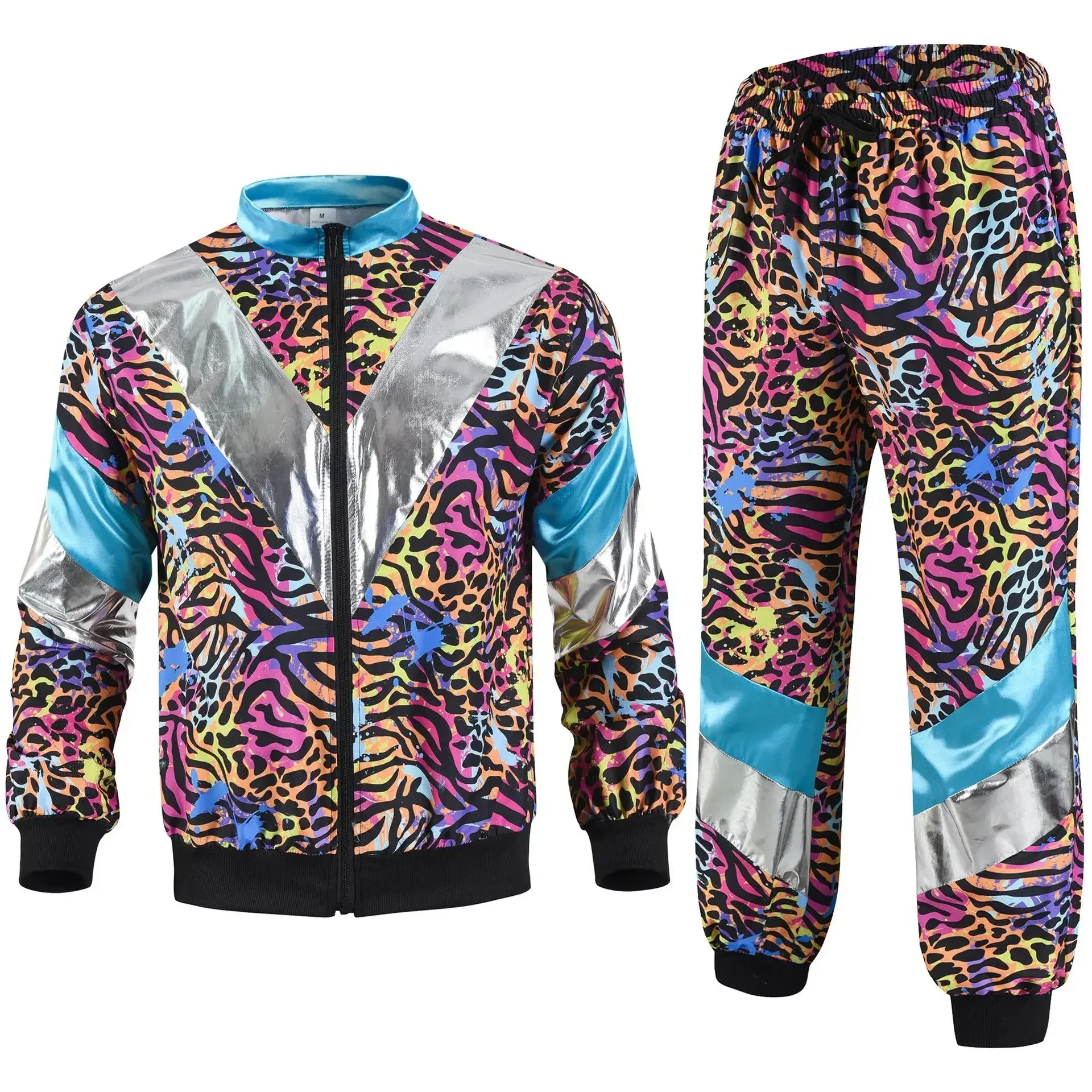

Men’s 80s Costume 1990s Outfit for Men Tracksuit Costume Hip Hop Set Disco 2pcs Jogging Wear Windbreaker Couples Track Suit