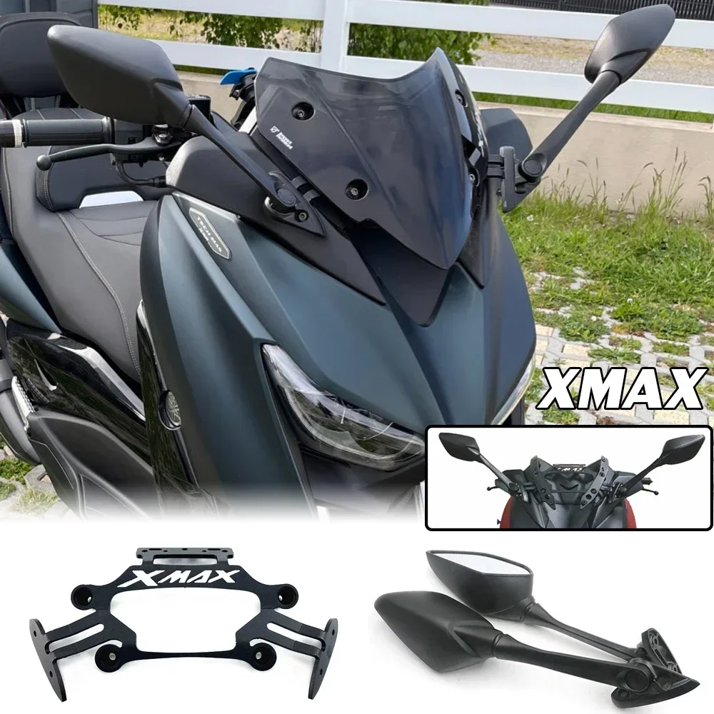 XMAX300 Rear View Side Mirrors For Yamaha XMAX 300 X-MAX 250 125 400 X-max300 GPS Navigation Holder Phone Rearview Bracket Motor