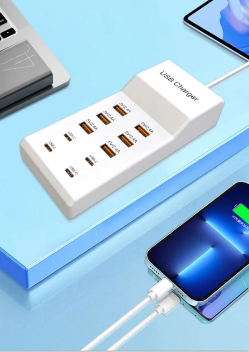 10 Ports USB-Ladegerät 50W Typ C Hub Schnell ladestation für iPhone Samsung Xiaomi Huawei Tablet Multi-Geräte-Erweiterungs buchse – Detail 3