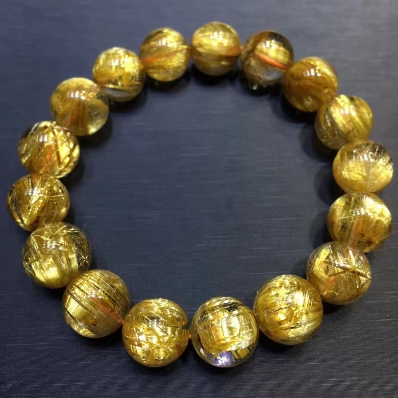 

Natural Gold Rutilated Titanium Quartz Woman Men beads Bracelet 12mm Clear Round Beads Jewelry From Brazil AAAAAAA