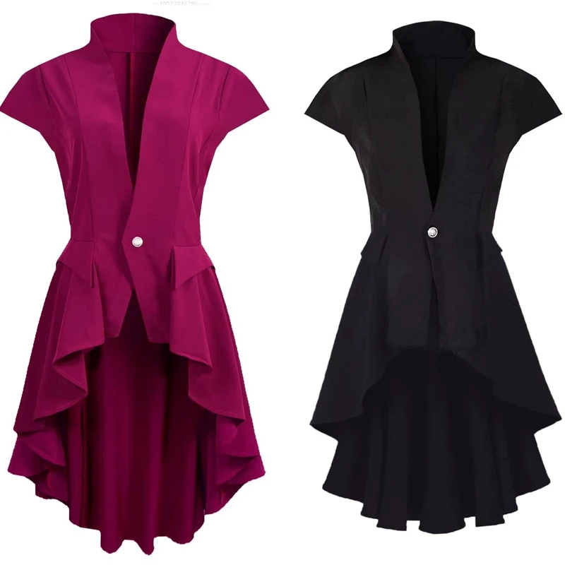 

Victorian Medieval Women Cosplay Costume Tuxedo Tailcoat Gothic Steampunk Trench Irregular Hem Vintage Frock Outfit Coat