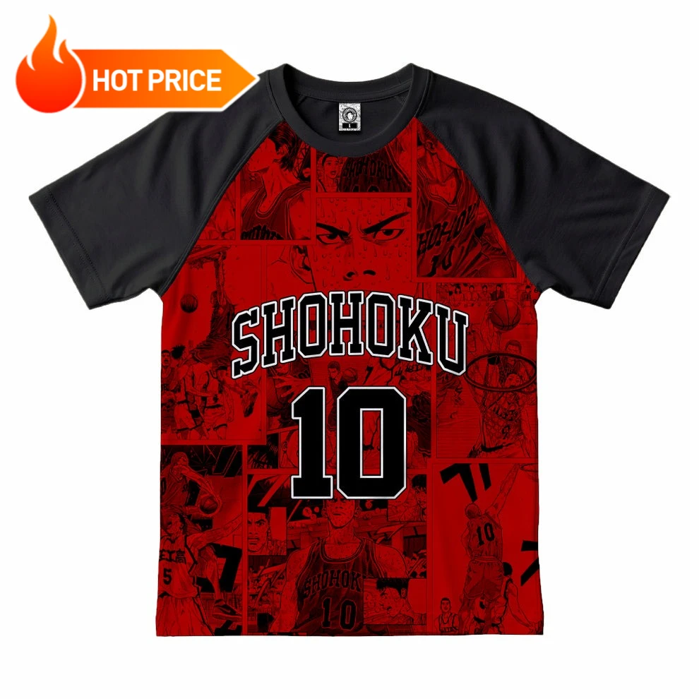 Slam Dunk Shohoku No.10 Anime Raglan T-shirt Full Print Tee Unisex Manga Fans Basketball Streetwear Gift