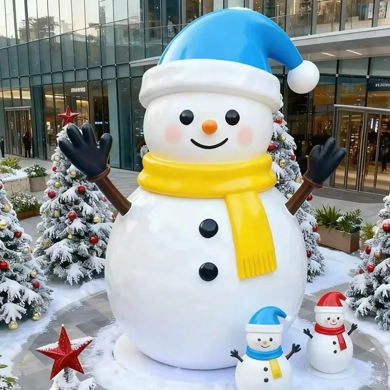 Custom Giant Fiberglass Snowman Statue Outdoor Commercial Grade Holiday Ornaments Weathering Resin Christmas Sculpture