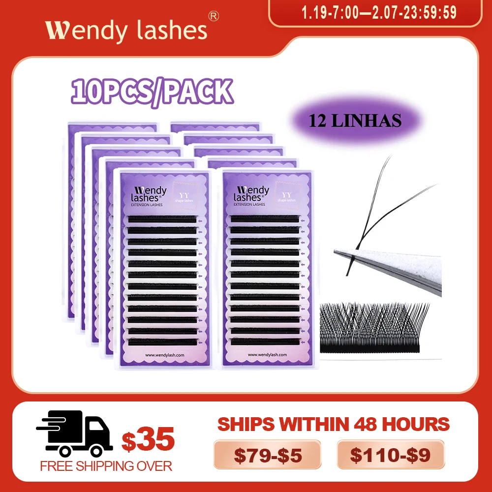 Wendy Lashes 10Pcs/Set Y Shape Lash Wholesale Hand Woven Premium 12 Lines YY Eyelash Extension Makeup Lash Supplies 0.05/0.07