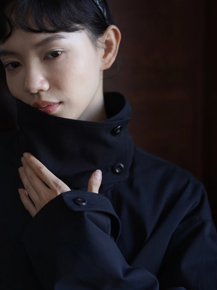 

Повседневная ветровка из 00% хлопка с эффектом похудения, женская куртка свободного покроя с воротником-стойкой, длинная сверовая длина, одна пуговица