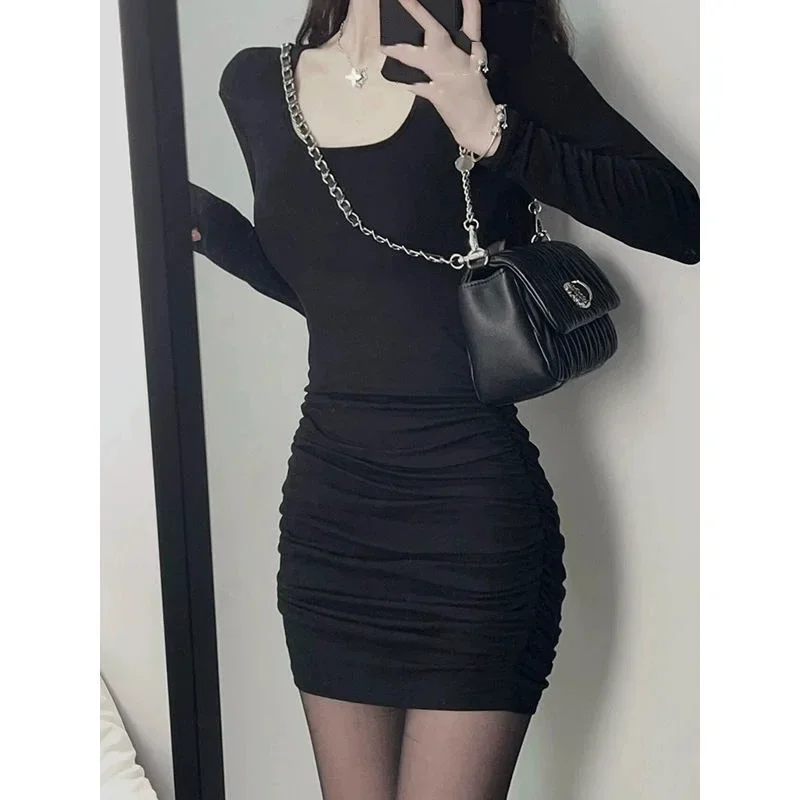 

Cross Bandage Hollow Out Sexy Slim Mini Dress Women Fashion Solid Sexy Backless Dresses Korean Black Nightclub Vestidos Y2k 원피스