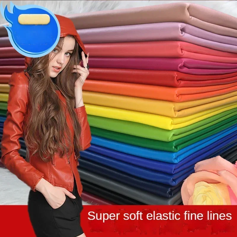 Stretch Fake Leather Fabric By The Meter for Sofa Covers Dresses Sewing Plain Soft Comfortable Waterproof Pu Cloth Anti-wrinkle