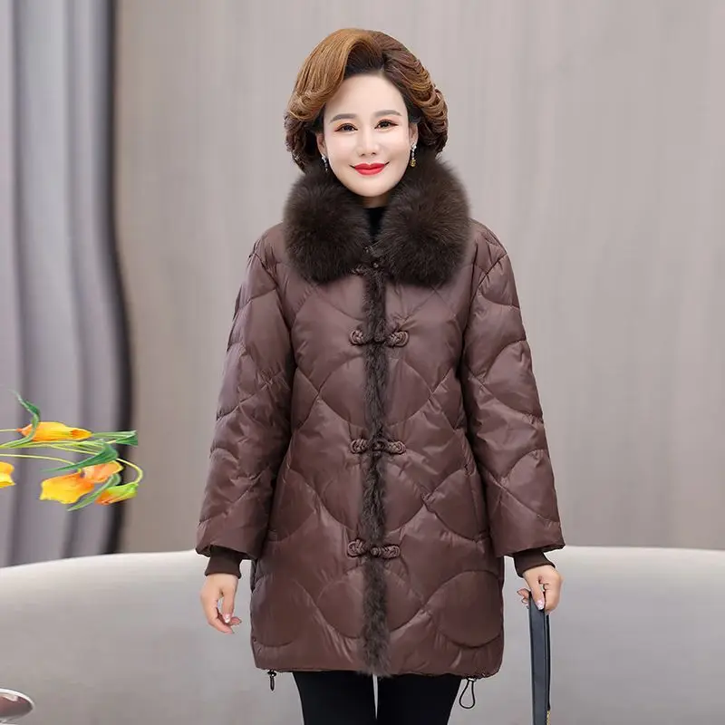 

2024 New Winter Down Jacket Parkas Women Fur Collar Thicke Down Jacket Middle-Aged Female Coat Mother Warm Long Outwear R531