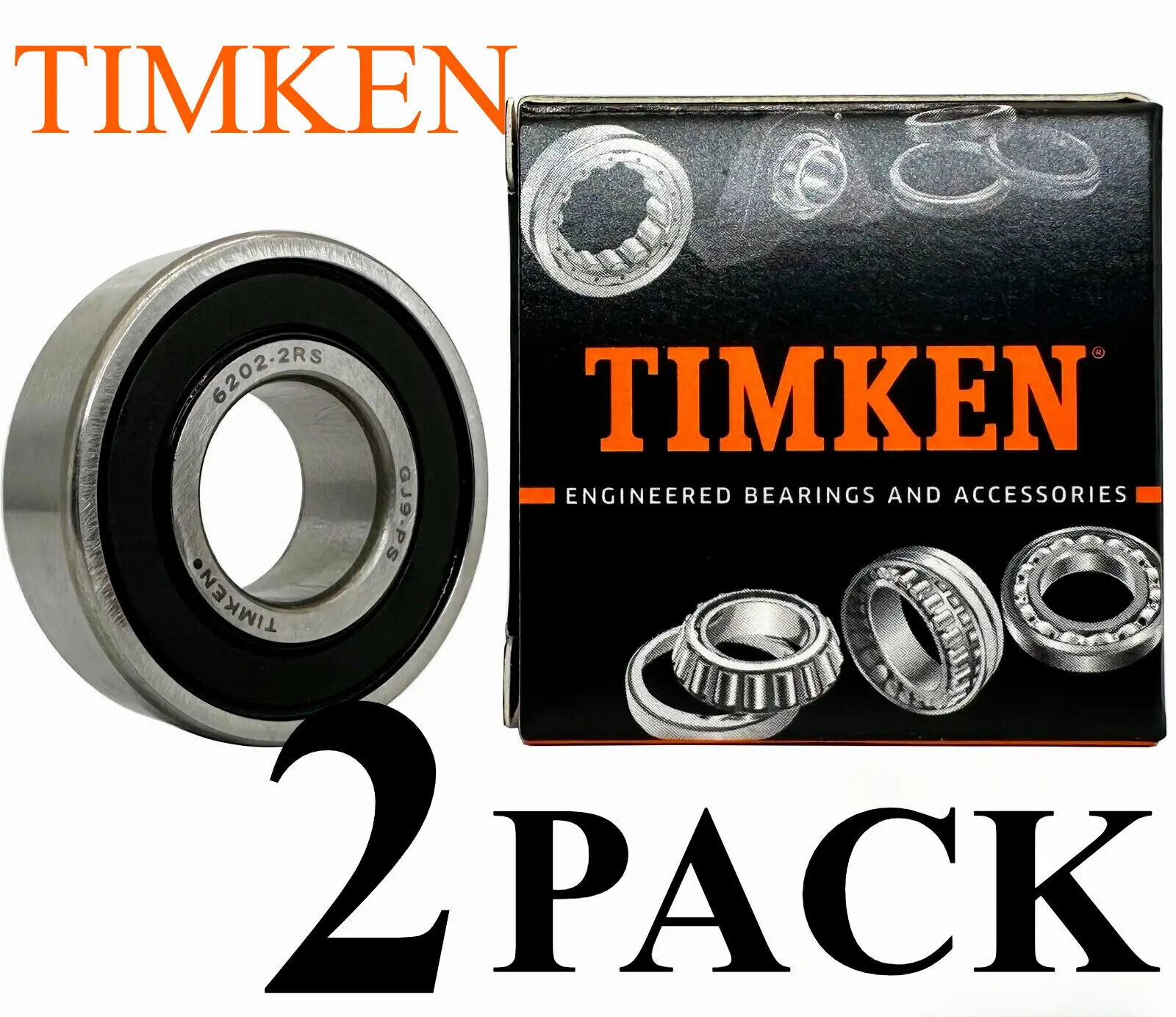 2 Pack TIMKEN 6202-2RS 15X35X11MM Double Rubber Seal Ball Bearings Metal