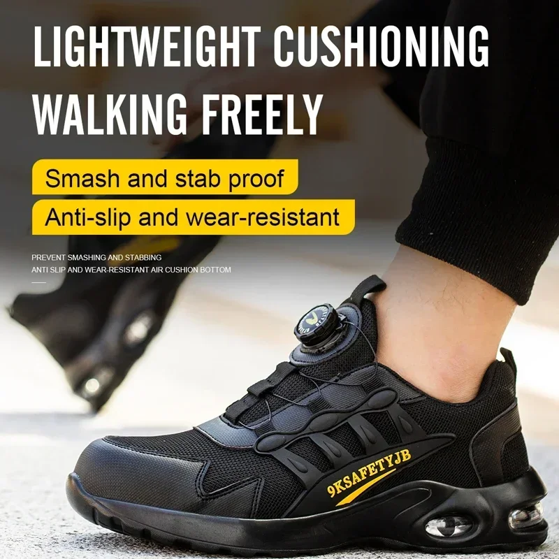 Men\'s Rotating Button Safety Shoes Steel Toe Work Sneakers Indestructible Shoes Puncture-Proof work Boots Air Cushion Men Boots