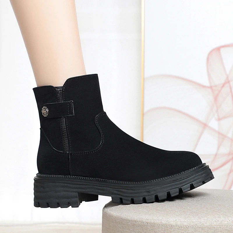 AIYUQI, zapatos de invierno, botas para mujer 2024, nuevas botas de nieve de cuero genuino para mujer, botines cálidos de lana Natural de gran tamaño para mujer