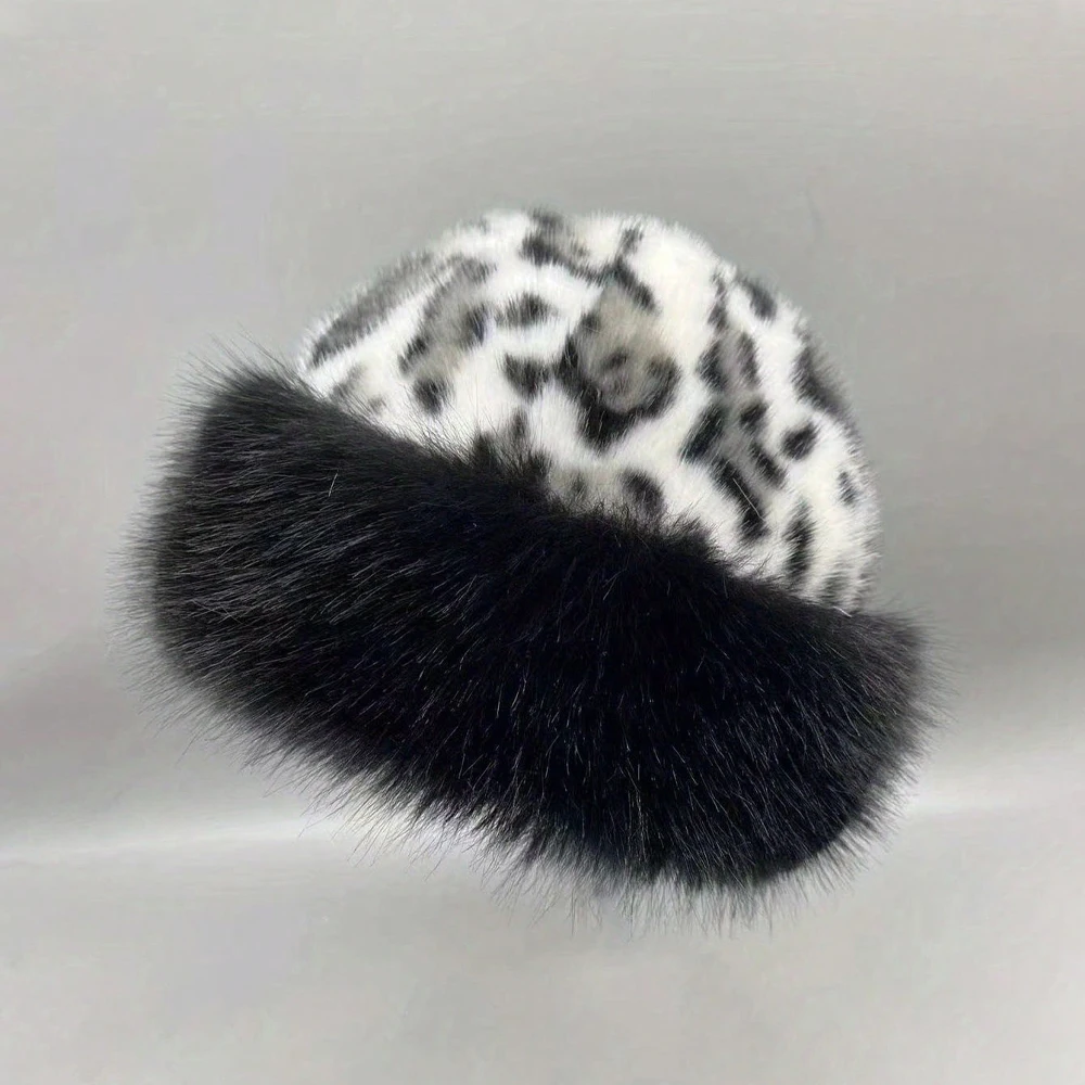 Classic Leopard Print Women's Plush Hat, Thick And Warm, Women's Borderless Hat, Autumn And Winter Outdoor