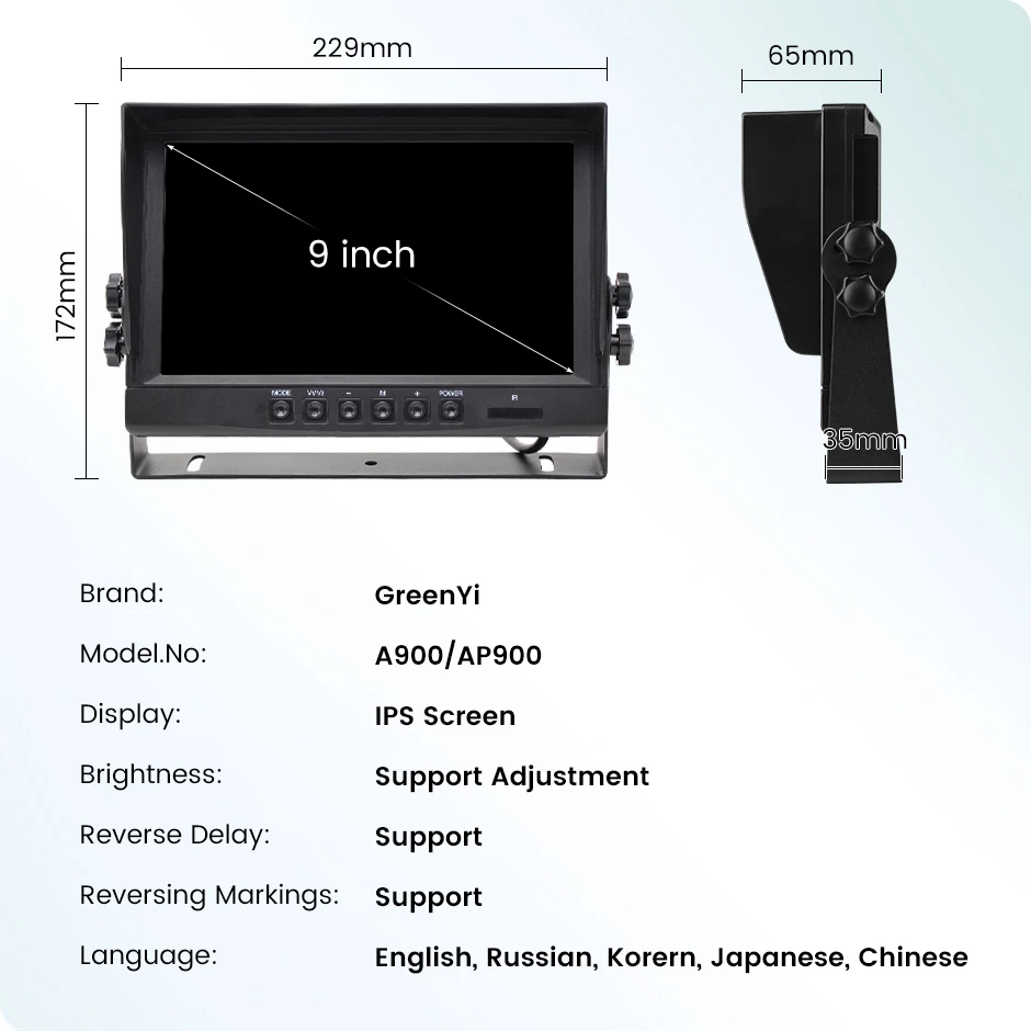 9 بوصة IPS شاشة 4Pin RCA التوصيل شاشة فيديو السيارة مع AHD 1920x1080P IR للرؤية الليلية كاميرا لموقف السيارات لأي نموذج سيارة