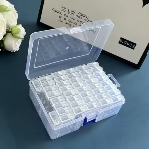 42 Grid Plastic Storage Box for Diamond Painting &amp; Crafts - Portable Organizer for Beads, Nails &amp; Small Items with Label Sticker
