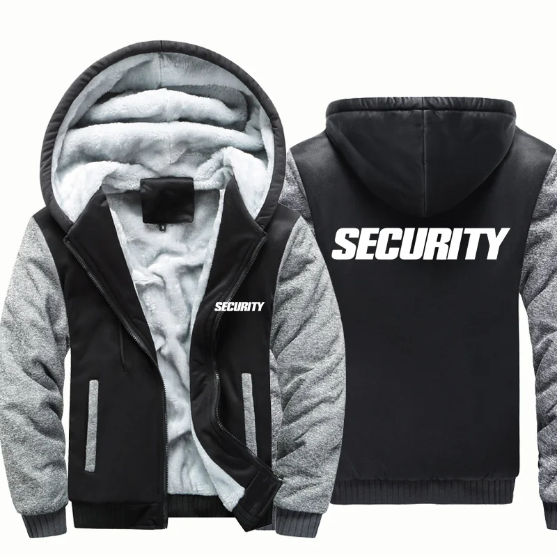 The SECURITY Man Hoodies Sweatshirts Autumn Winter Fleece Warm Wool Zipper Hooded Thick for Men Jackets Coat