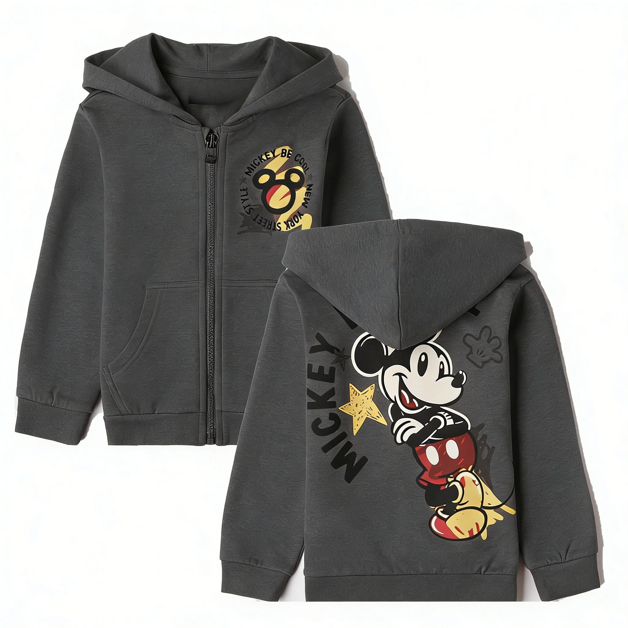 

2026 Худи на молнии с Микки Маусом Disney для мужчин и женщин, хлопковая повседневная толстовка с мультяшным принтом, графический принт, весенне-осеннее пальто