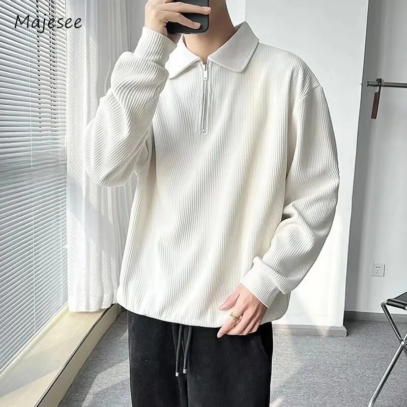 

Sweatshirts Men Baggy Korean Style Casual Generous Handsome Classic Turn-down Collar Simple Daily Retro Popular Students Steady