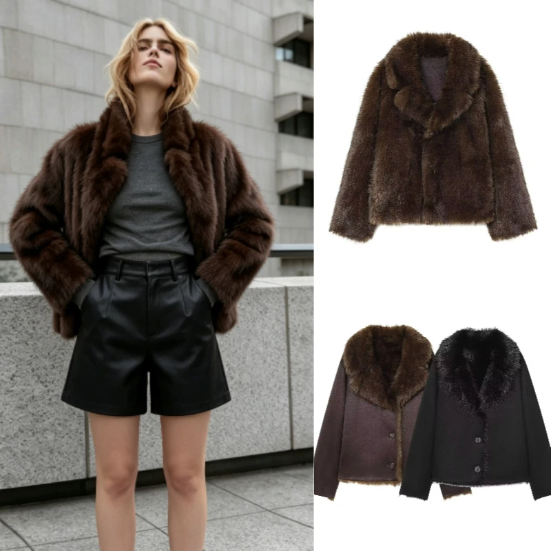 Women's Reversible Faux Fur Jacket 2026 Winter New Fashion Versatile Commute Long Sleeve Button Outerwear
