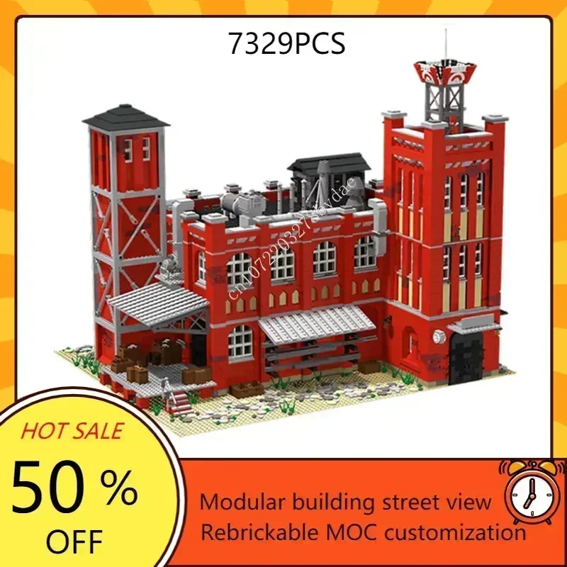 Alte Rote Fabrik Modulare MOC Kreative Street View Modell Benutzerdefinierte Puzzle Architektur DIY Bildung Montage Modell Spielzeug Geschenke