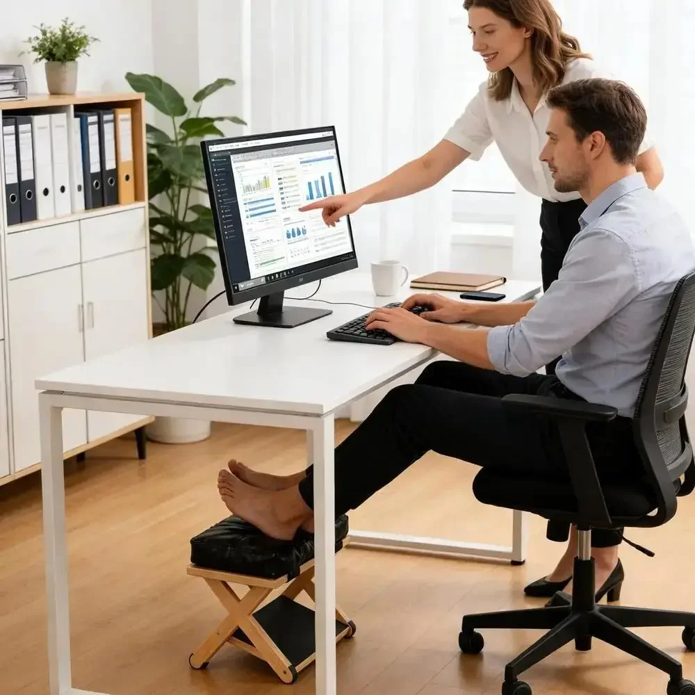 Natural Solid Wood Under Desk Footrest Non-Slip Base Lightweight Design Office Foot Stool Durable