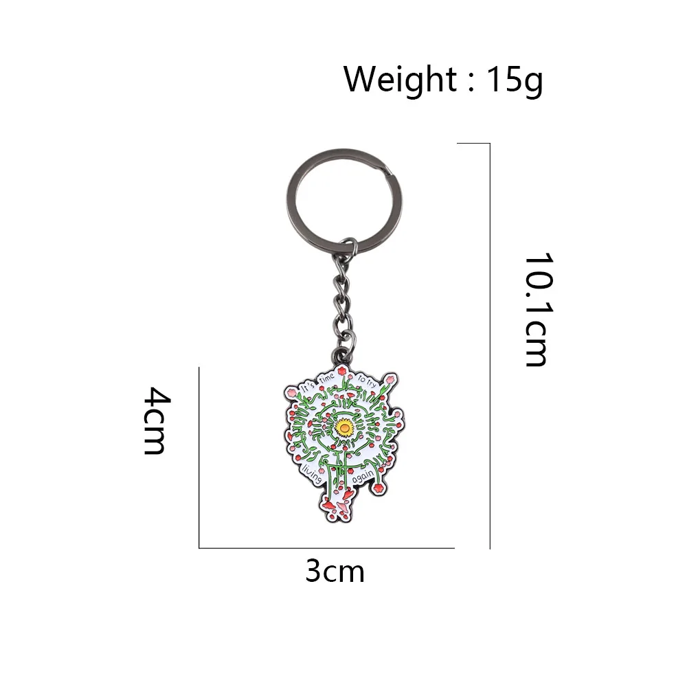 It's Time to Try Living Again Flower Keychain Inspirational Quotes Theme Keyring Backpack Key Accessory Gamer Gift