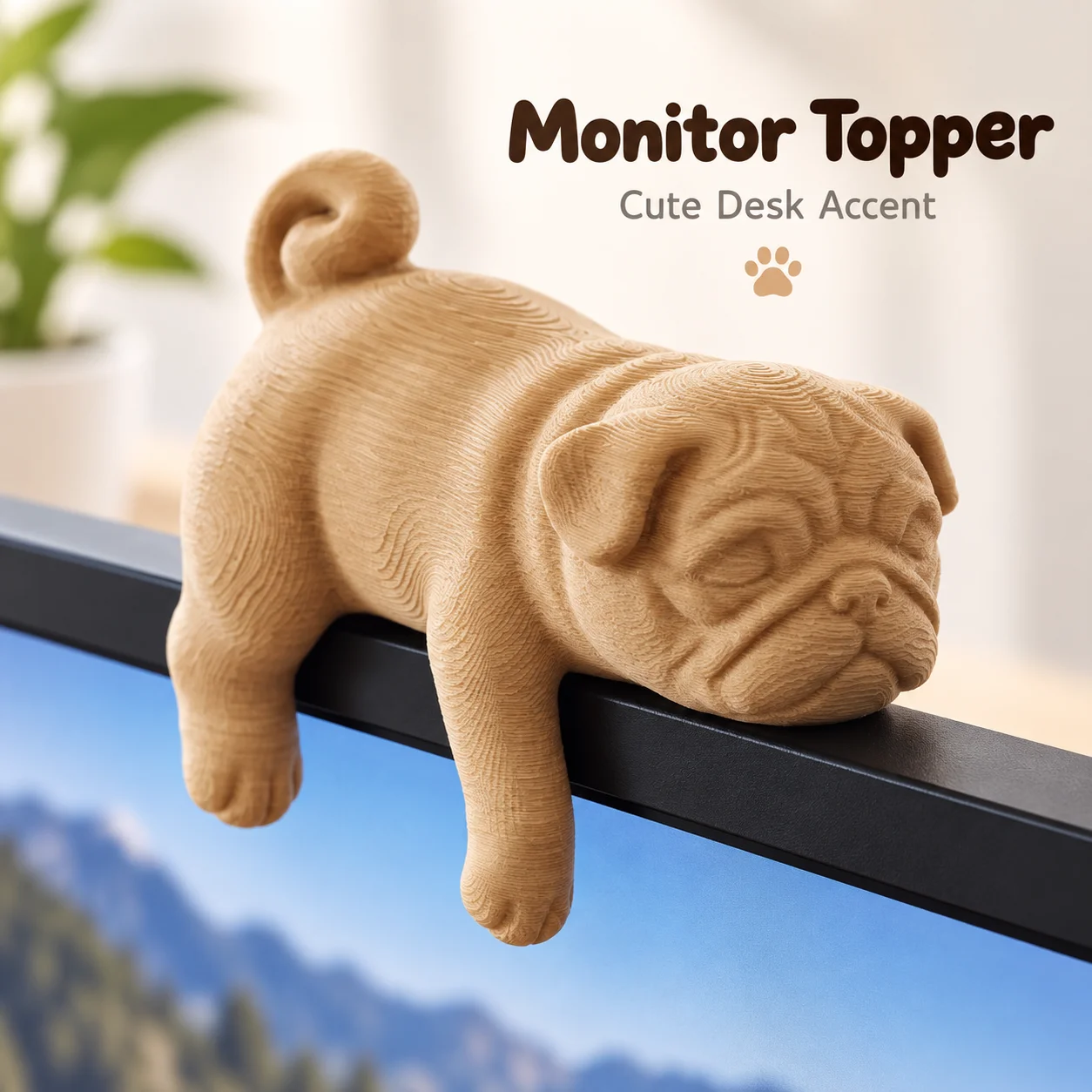 3D Printing Office Setup - 3D Printed Sleeping Pug Monitor Topper,