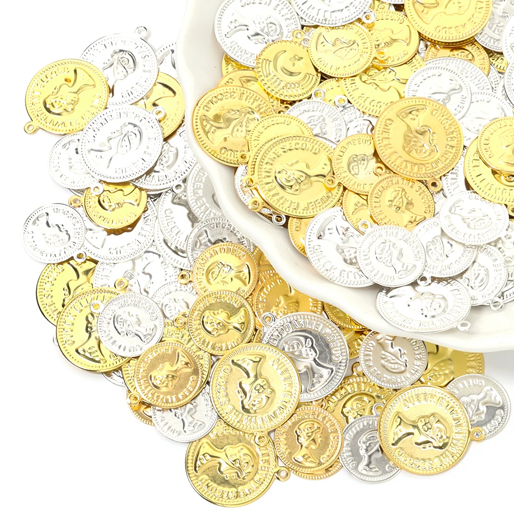 จี้เหล็กแผ่นวินเทจขนาด 15/20 มม. จำนวน 50/100 ชิ้น รูปทรงกลม สำหรับทำเครื่องประดับ DIY สร้อยคอ ต่างหู