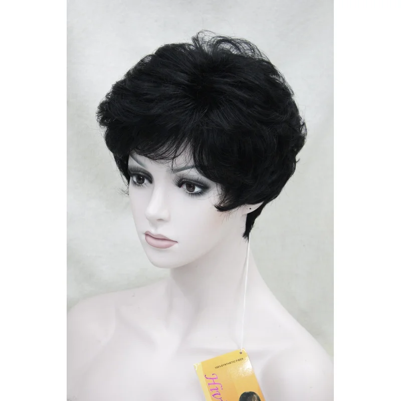 

Женский парик с волнистыми вьющимися короткими синтетическими волосами Heat Ok jet black