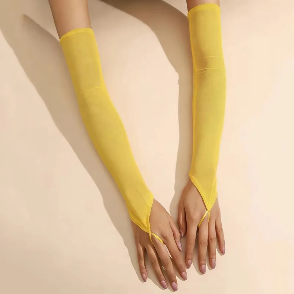 50cm Stretchy Women Gloves Solid Retro Cosplay Hook Finger Gloves Stage Performance Sun Protection Sheer Mesh Gloves Wedding