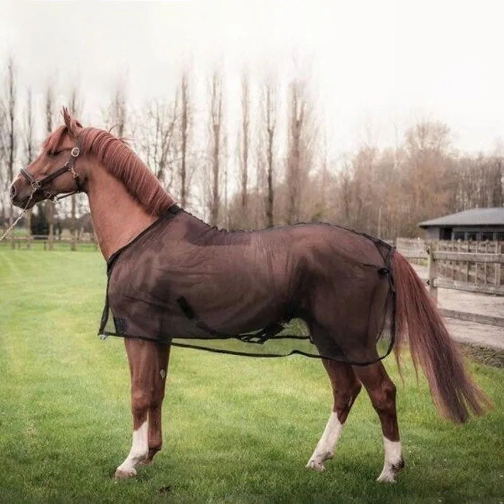 通気性のある馬用蚊よけベスト、耐摩耗性速乾性馬用フライシート、バックルデザインの調節可能な馬用腹部保護カバー