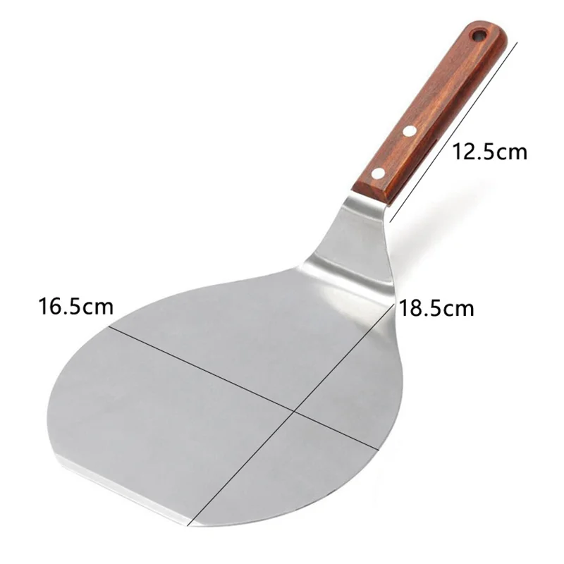 Stainless Steel Pizza Shovels with Wood Handle Round Pizza Spatula Cake Shovel Bread Cutter Kitchen Baking Turner Accessories