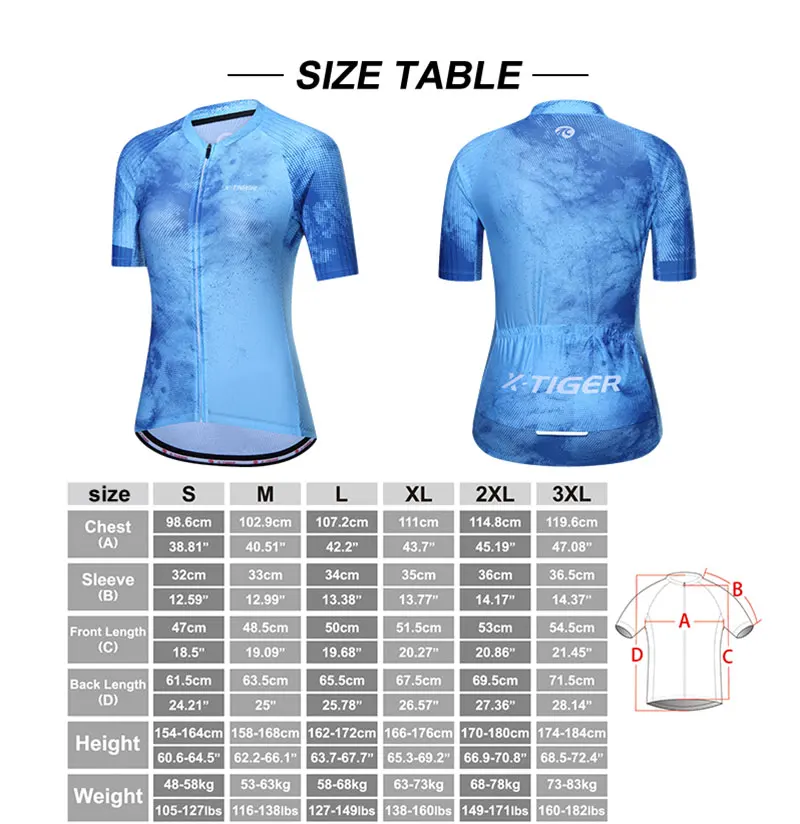 X-TIGER Cycling Jersey Slim Fit SPF 50+ Women Bike Jersey Pro Team High Quality Cycling Shirt Ink Blue Jersey Chinese Style