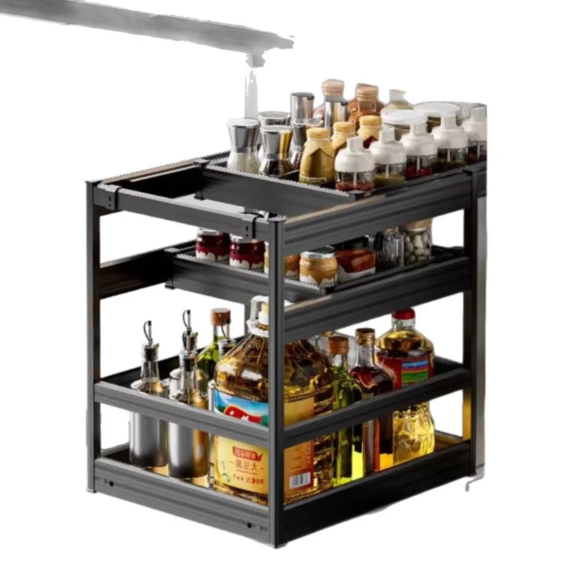 

Cabinet seasoning pull-out basket extremely narrow drawer type all-aluminum double-layer storage dish basket oil drum storage