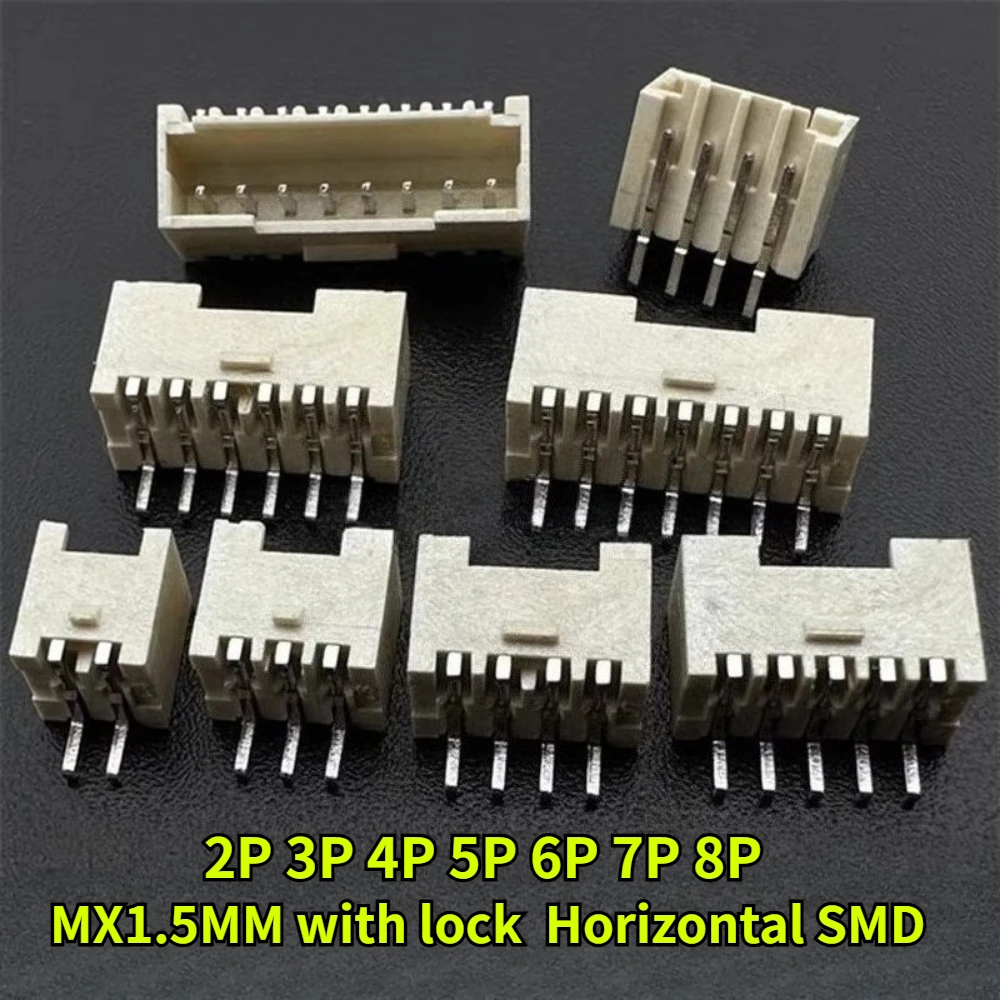 

MXB1.5mm MX1.5 Pitch 1.5mm with Lock Buckle Horizontal 2P/3P/4P/5P/6P/7P/8P High Temperature Resistant Needle Socket Connector