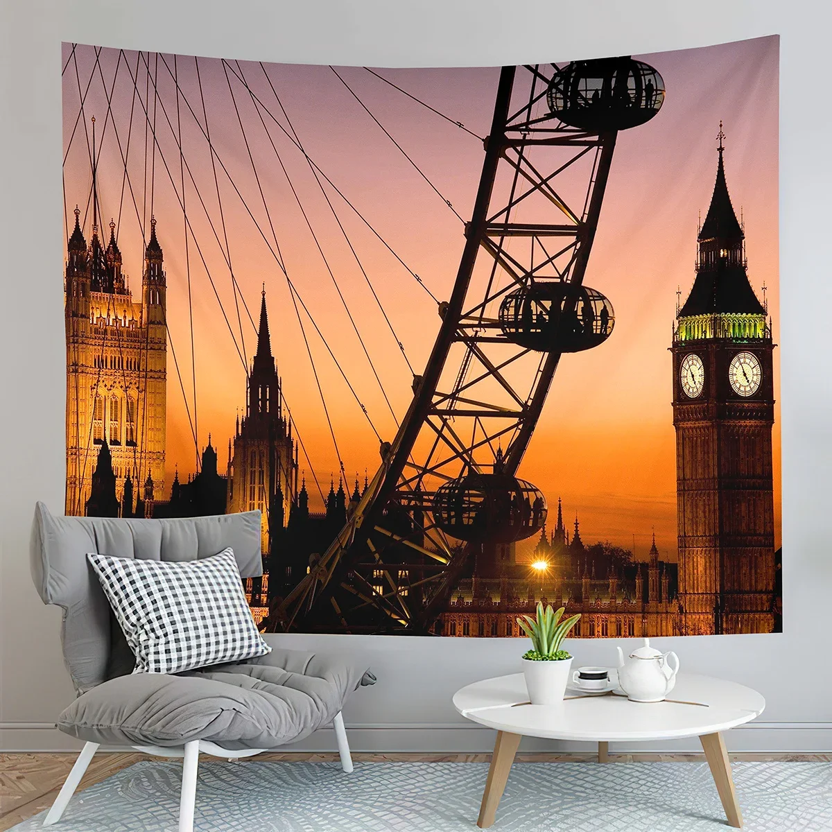Tapiz de ojos de Londres, tapiz de río, tapiz de escena urbana de Londres, tapices para colgar en la pared, arte para el hogar, sala de estar, dormitorio