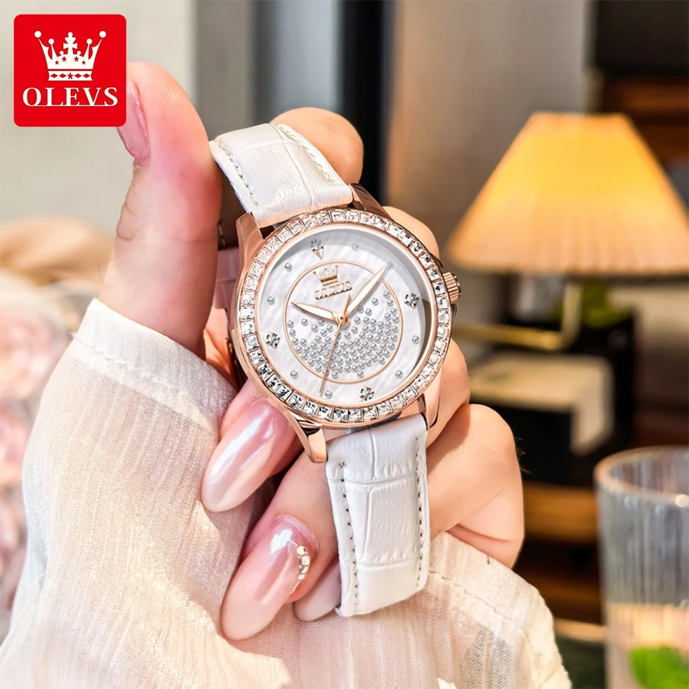 OLEVS 3715 Full Diamond Luxury - Luxury Watch With Leather Strap recension och pris