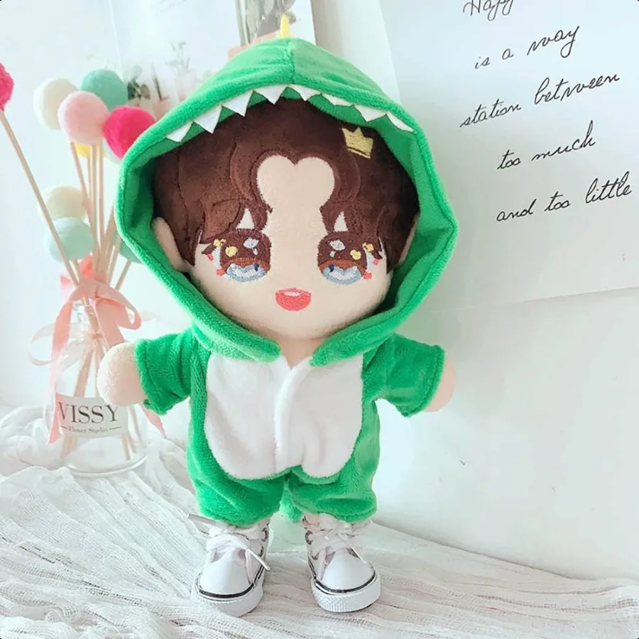 niannyyhouse Strój Dinozaura 20cm 7.8in Pluszowa Lalka Ubrania Onesies + Buty 2-częściowy Zestaw Zielona Piżama (Zielony)