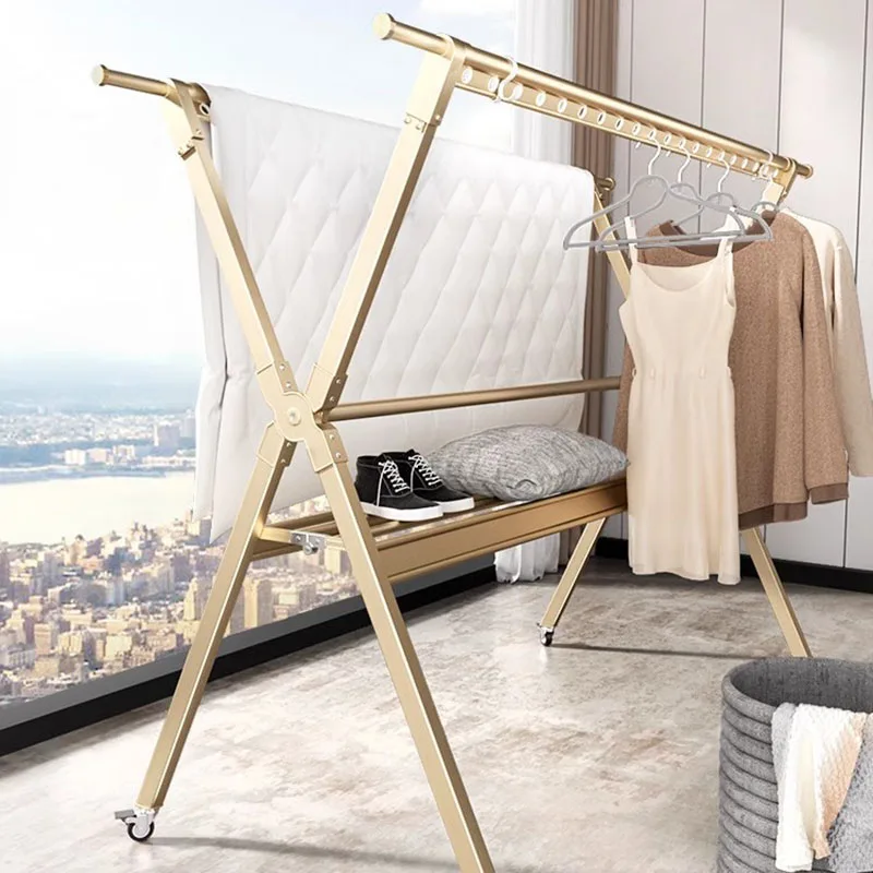 Floor Standing Cloth Hanger Metal Designer Foldable Clothes Drying Rack Balcony Nordic Percheros Para Ropa Decoration Home