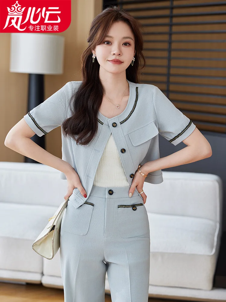 

Short Sleeve Suit Summer Women2024New Temperament Goddess Style Business Wear Casual Thin Work1062