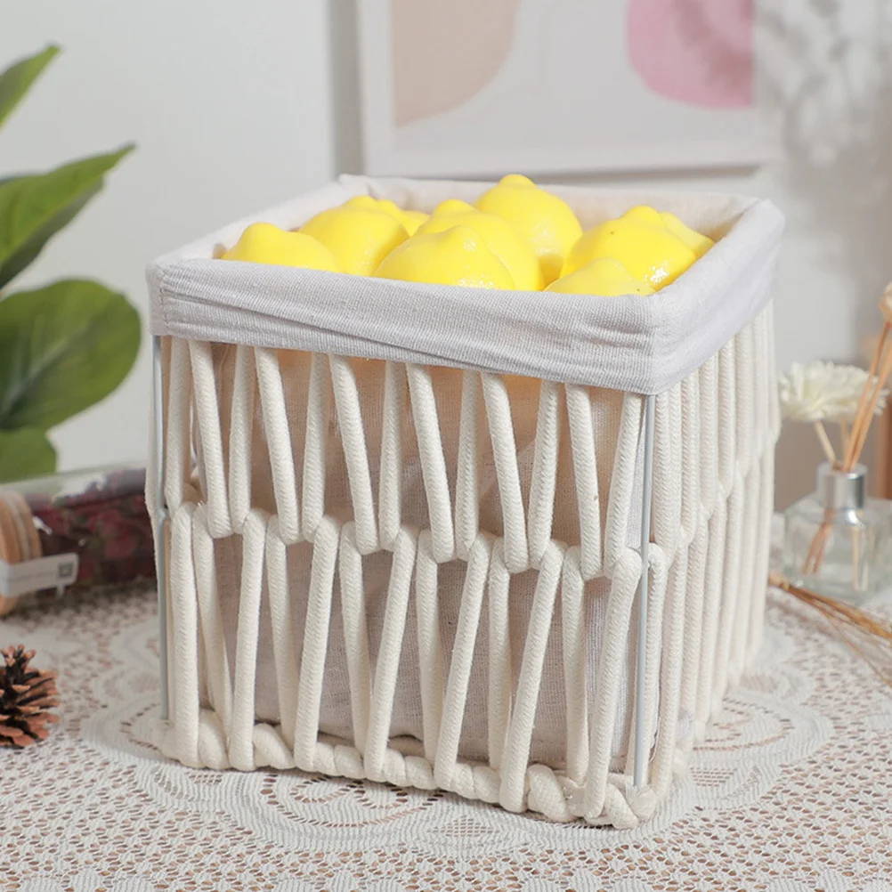 

Woven Storage Basket Cotton Rope Knitted Natural Style Sundries Holder Fruit Snack Organizer for Home Office Cotton Rope Basket